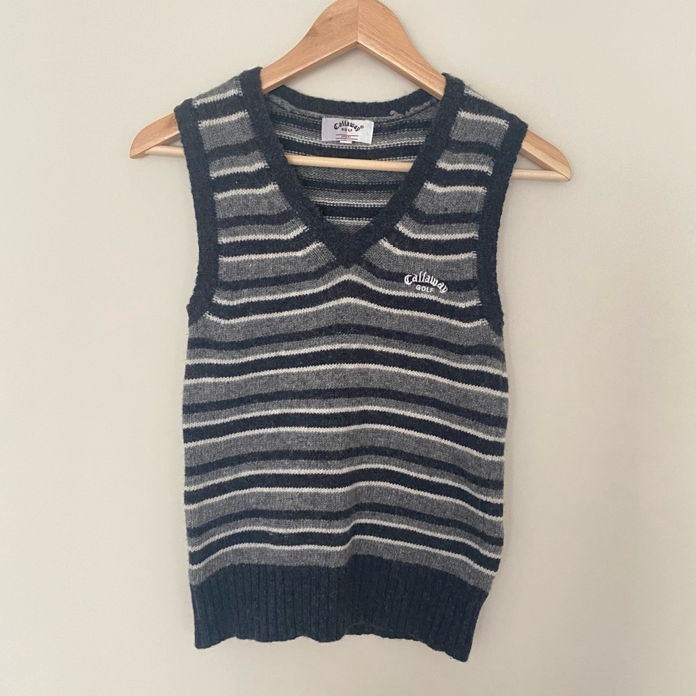 CALLAWAY Gray Striped Lambswool Sweater Vest